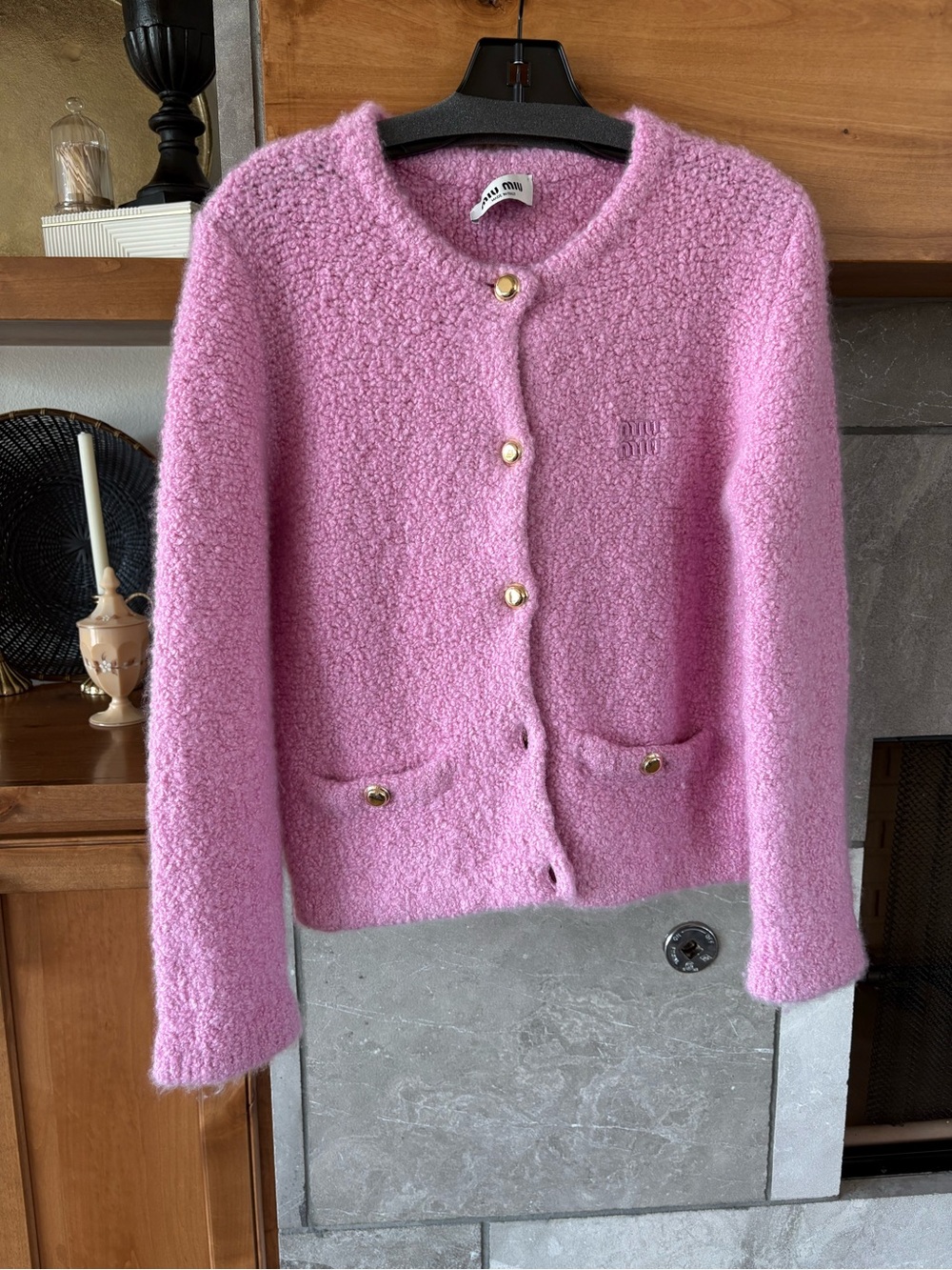 Miu Miu Soft Pink Bouclé Button Cardigan
